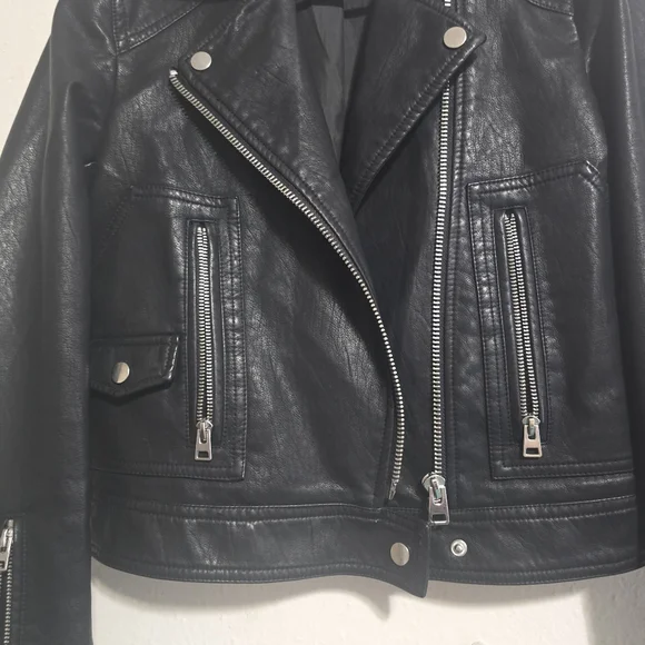 Topshop Black Leather Biker Jacket - Picture 4 of 11